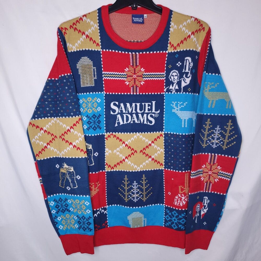 Samuel Adams Sweater Mens 2XL Christmas Holiday Patchwork Beer Ale